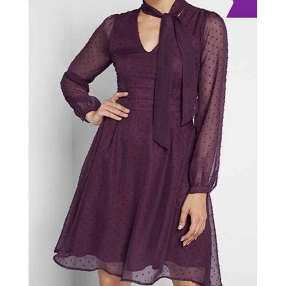Modcloth Apogee of Elegance Swiss Dot Chiffon Burgundy Fit Flare Dress 6 AQ3513f